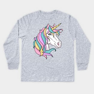 Pastel Rainbow Unicorn Kids Long Sleeve T-Shirt